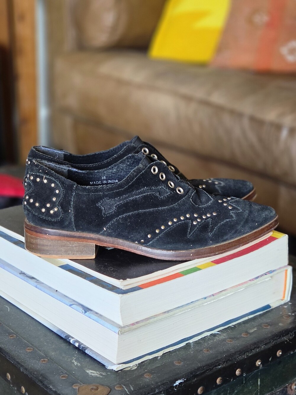 Free People Shooting Arrows Black Suede Studded Oxfords